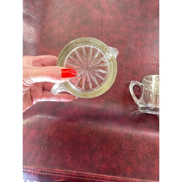 Vintage Glass Creamer & Sugar Bowl Silver Overlay Scroll Leaf Design - Picture 3 of 12